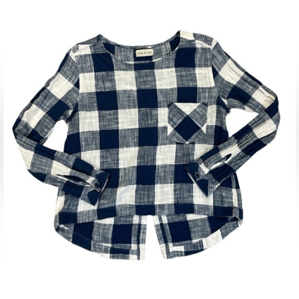 Cloth & Stone Navy and White Plaid Top